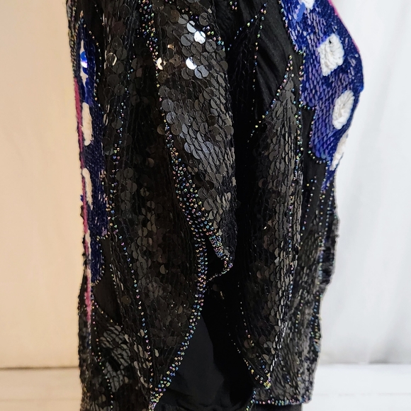 Vintage Sho Max Sequin Butterfly Blouse Black with Pink and Blue Size Small - Picture 6 of 11